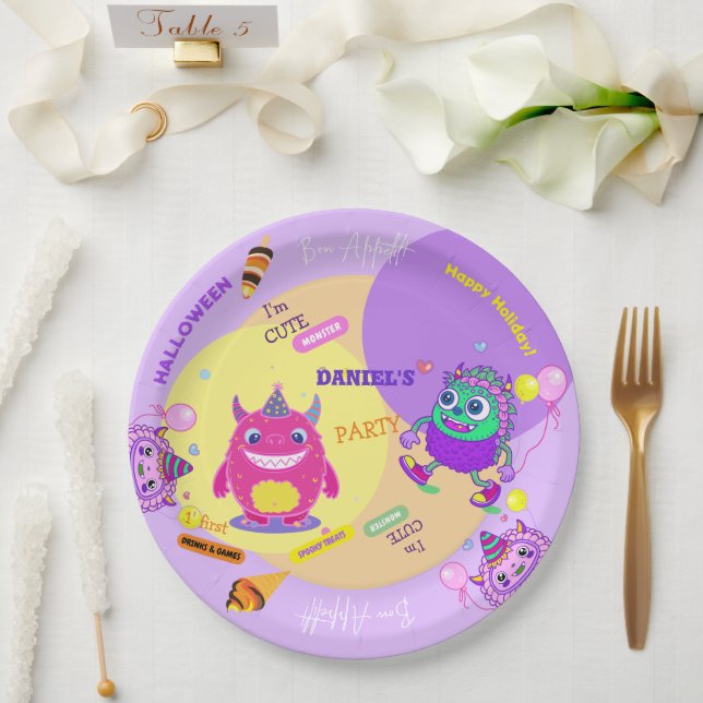 Halloween Costume Party Monsters spooky fun Dance Paper Plates (Wedding)