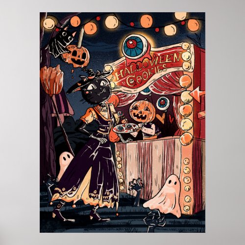 Halloween Costume Party on a Wonderful Night Scene Poster