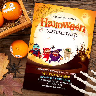 Halloween Costume Party Orage Kids Birthday Invitation
