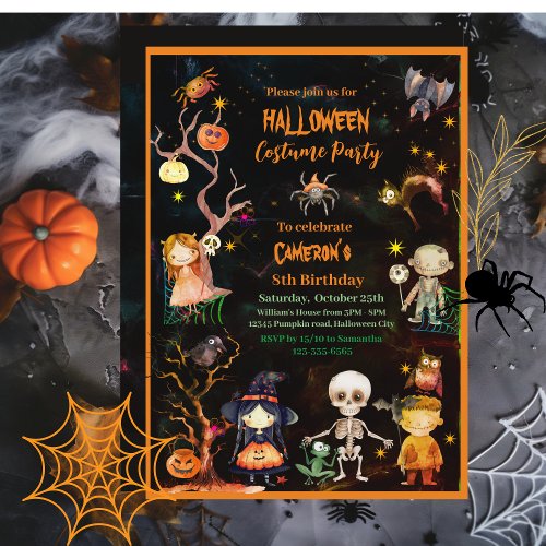 Halloween Costume Party Orange Green Kids  Invitation