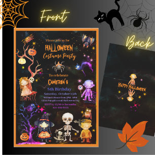Halloween Costume Party Orange Purple Kids Invitation