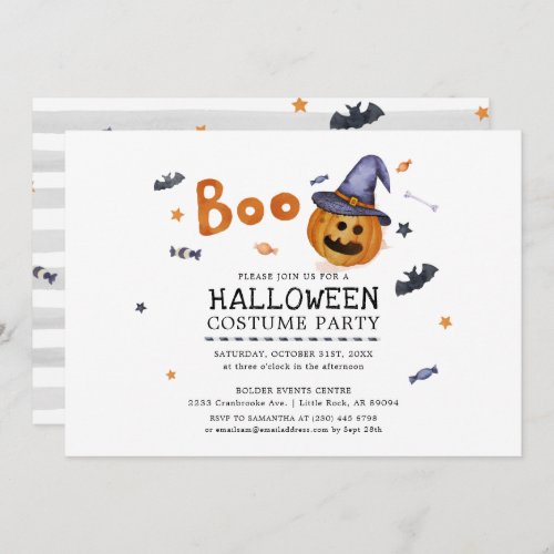 Halloween Costume Party Pumpkin Bats Invitation