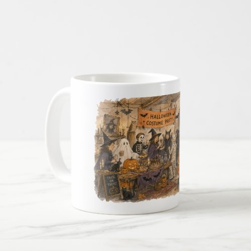 Halloween Costume Party Scene Illustration Coffee Mug