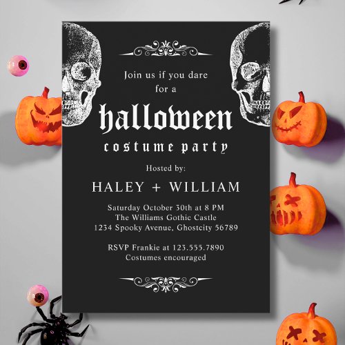 Halloween Costume Party Spooky Gothic Skull Themed Invitation