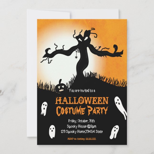 Halloween Costume Party spooky tree ghosts pumpkin Invitation (Front)