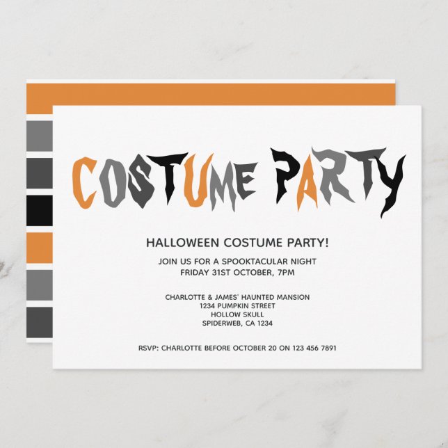 Halloween Costume Party Striped Pattern Invitation (Front/Back)