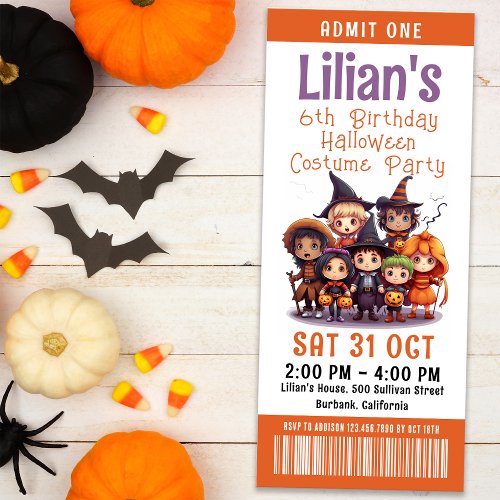 Halloween Costume Party Ticket Birthday Invitation