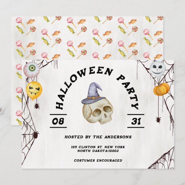 Halloween Costume Party Watercolor Invitation (Front/Back)
