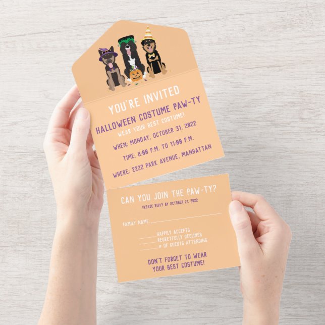 Halloween Costume Pawty Dogs All In One Invitation (Tearaway)