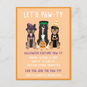Halloween Costume Pawty Dogs Invitation Postcard