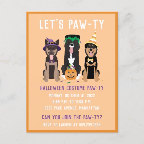 Halloween Costume Pawty Dogs Invitation Postcard
