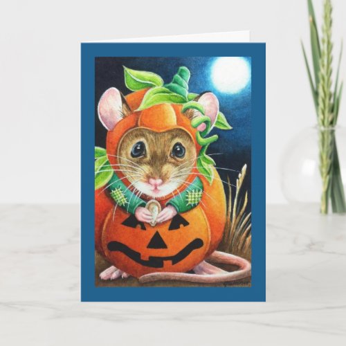 Halloween Costume Pumpkin Mouse Watercolor Art Card