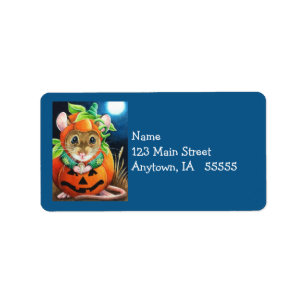 Halloween Costume Pumpkin Mouse Watercolor Art Label