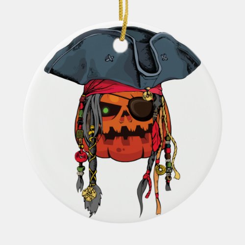 Halloween Costume Pumpkin Pirate Ceramic Ornament