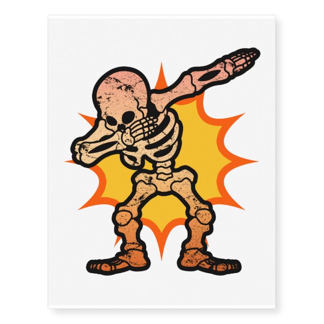 Halloween Costume Retro Scary Dabbing Skeleton Temporary Tattoos (Front)