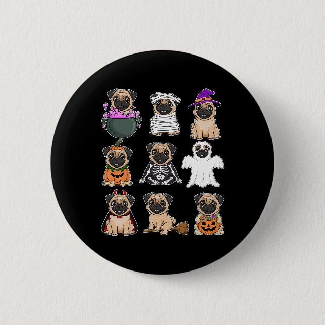 Halloween Costume Spooky Ghost Pumpkin Pug Hallowe Button (Front)
