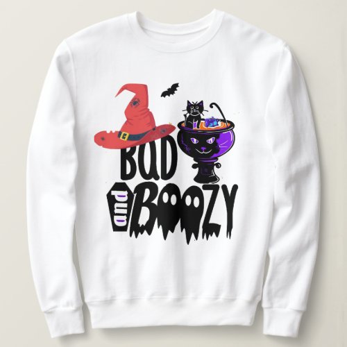 Halloween Costume Tee Witch Bad  Boozy Black Cat Sweatshirt