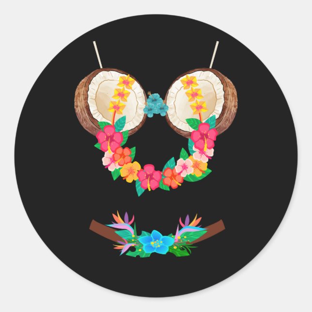 Halloween Costume Tropical Coconut Bra Flowers Lei Classic Round Sticker (Front)