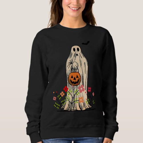 Halloween Costume Vintage Floral Ghost Pumpkin Fun Sweatshirt