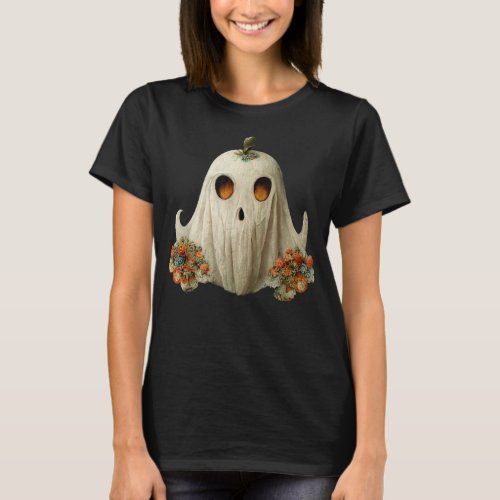 Halloween Costume Vintage Floral Ghost Pumpkin Fun T_Shirt