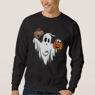 Halloween Costume Vintage Floral Ghost Pumpkin Wom Sweatshirt