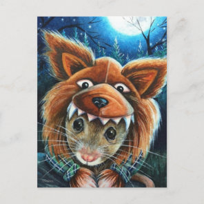 Halloween Costume Werewolf Mouse Watercolor Art Postcard