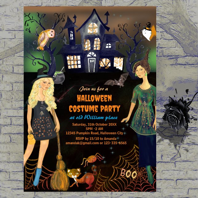  HALLOWEEN COSTUME WITCHES PARTY INVITATION (Zazzle Adult HALLOWEEN COSTUME PARTY Invitation )