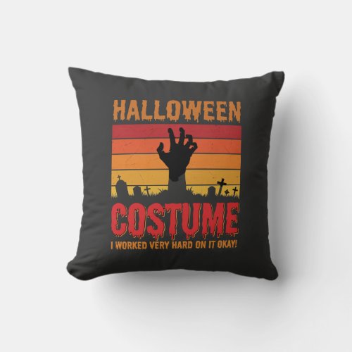 Halloween Costume Zombie Graveyard Retro Horror De Throw Pillow