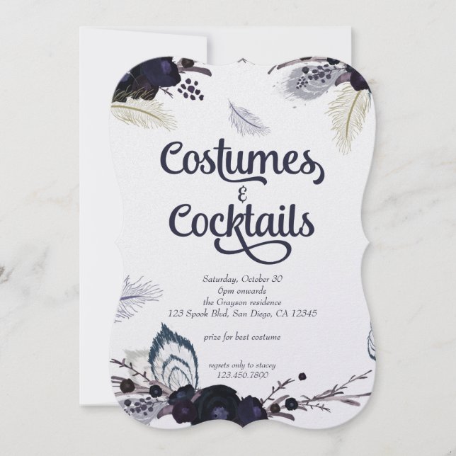 Halloween Costumes and Cocktails Masquerade Bash Invitation (Front)
