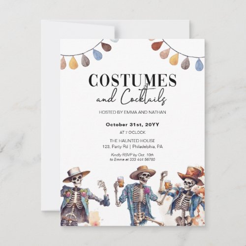 Halloween Costumes and Cocktails Skeleton invitati Announcement