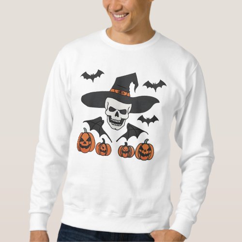 Halloween Costumes Creepy Bats Witch Hat Skull Sweatshirt