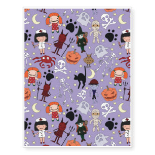 Halloween Costumes on Purple Temporary Tattoos