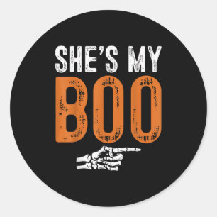 Halloween Costumes Shes My Boo Couple Matching Par Classic Round Sticker
