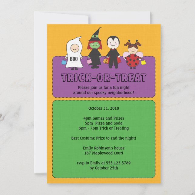 Halloween Costumes Trick or Treating Party Invitation (Front)