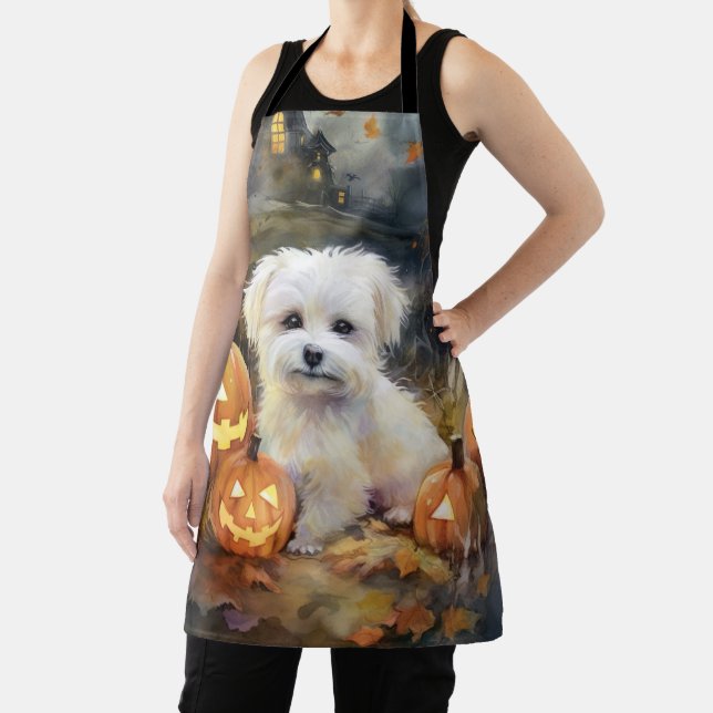 Halloween Coton De Tulear With Pumpkins Scary Apron (Insitu)