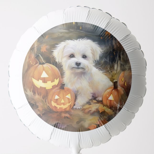 Halloween Coton De Tulear With Pumpkins Scary Balloon (Front)