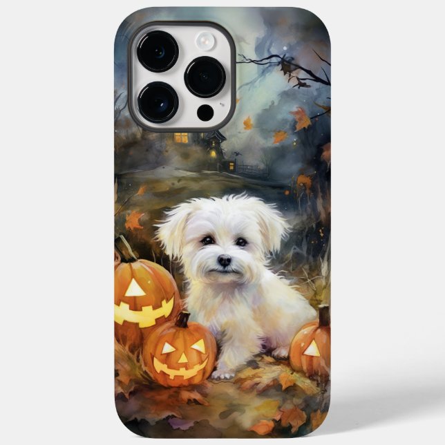 Halloween Coton De Tulear With Pumpkins Scary Case-Mate iPhone Case (Back)