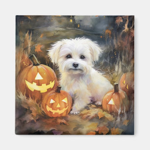 Halloween Coton De Tulear With Pumpkins Scary Magnet