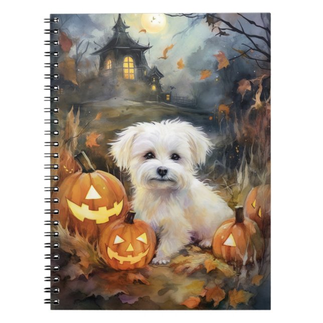 Halloween Coton De Tulear With Pumpkins Scary Notebook (Front)