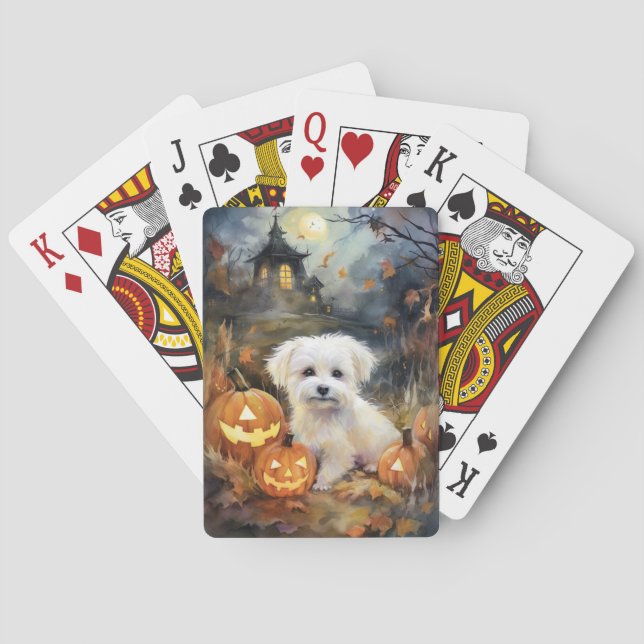 Halloween Coton De Tulear With Pumpkins Scary Poker Cards (Back)