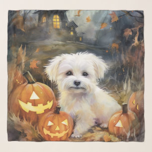 Halloween Coton De Tulear With Pumpkins Scary Scarf