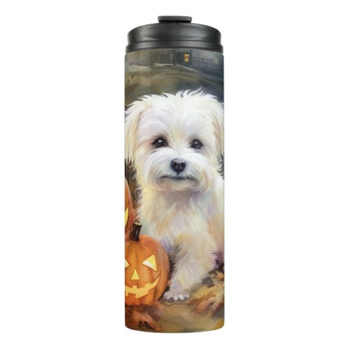 Halloween Coton De Tulear With Pumpkins Scary Thermal Tumbler