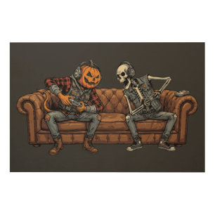 Halloween Couch Co-Op Gaming Duo Wood Wall Art