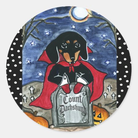 Halloween Count  Dachshund Classic Round Sticker