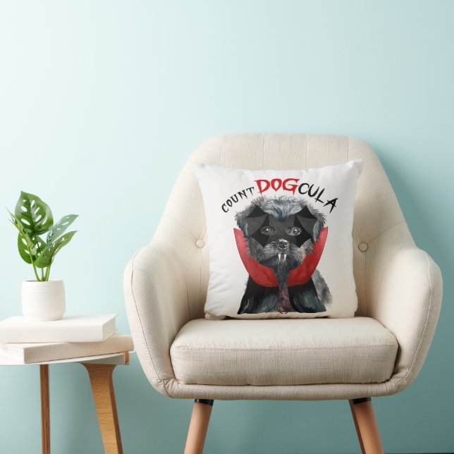 Halloween Count DOGcula Affenpinscher Dog Throw Pillow (Chair)