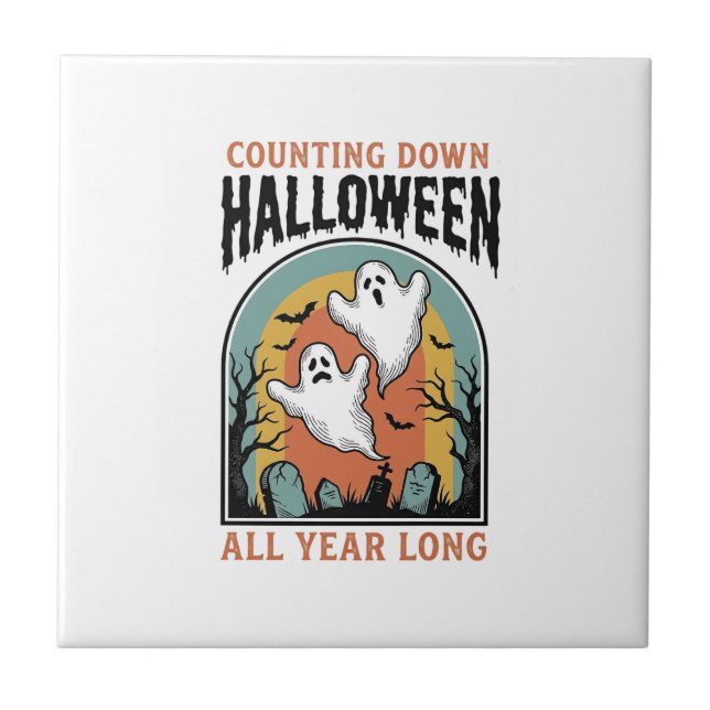 Halloween Countdown Shirt Vintage Graveyard Graphi Ceramic Tile (Front)