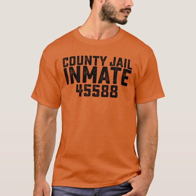 Halloween County Jail Inmate Prisoner Orange Costu T-Shirt (Front)