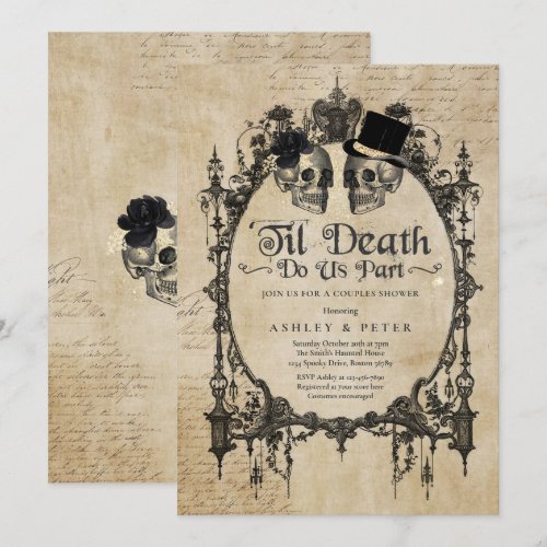  Halloween Couples Shower Engagement Gothic Skull  Invitation