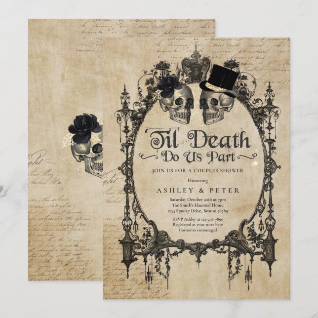  Halloween Couples Shower Engagement Gothic Skull  Invitation (Front/Back)