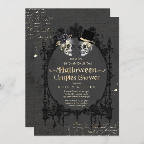  Halloween Couples Shower Engagement Gothic Skull Invitation